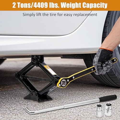 Image of Car Jack Kit 2 Ton (4,409 lbs) Portable Scissor Jack for Car, Tire Jack Changing Kit with Lug Wrench, Black