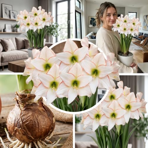FLORIUM Amaryllis Picotee Zwiebel 1 Blumenzwiebel in Großformat 26/30 Exklusive Blumenzwiebeln Pflanzen und Blumen aus Holland Echte Hippeastrum Zwiebeln (keine Samen Wachs und nicht künstlich)