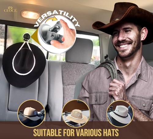 CEOCE Car Cowboy Hat Holder for Truck – Easy-to-Use, Cotton Rope, Strong Suction Car Hat Holder Cowboy, Western Style – Keeps Gear Safe from Damage. (4-Pack) by CEOCE - Image 7