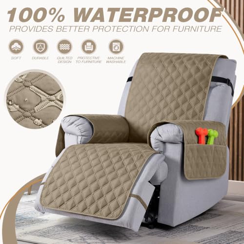 Image of TAOCOCO 100% Waterproof Recliner Covers, Reversible Recliner Couch Cover for Reclining Chair, Washable Couch Protector for Pets Kids (1 Seater, 22 inch Khaki)