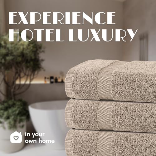 Image of White Classic Wealuxe Taupe Bath Towels 27x54 Inch, Cotton Towel Set for Bathroom, Hotel, Gym, Spa, Soft Extra Absorbent Quick Dry 4 Pack