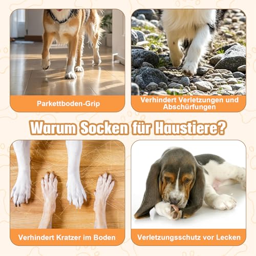 Alishomtll 2 Paar Doppelseitige Anti-Rutsch Hundesocken, Weiche Pfotenschutz Hunde mit Verstellbaren Riemen Klettverschluss, Hundeschuhe Socken für Innenbereich auf Hartholzböden (Schwarz, M)
