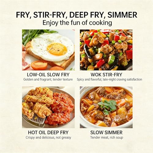Wok de hierro fundido con tapa, 13.39"/14.17" acero al carbono pre-sazonado miniatura 6