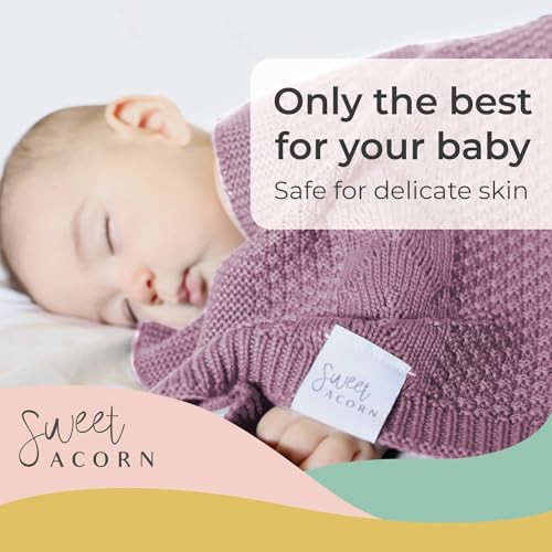 Image of Knit Baby Blanket in Cable Pattern, Organic Cotton Blankets for Crib or Stroller, Receiving Blankets - Lilac Purple