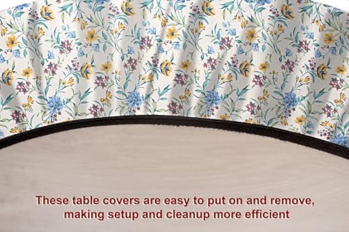 Image of The Furnishing Tree Elastic Cotton Round Center Table Cover 24x24 in Inches Floral Golden Leaf on offwhite Base