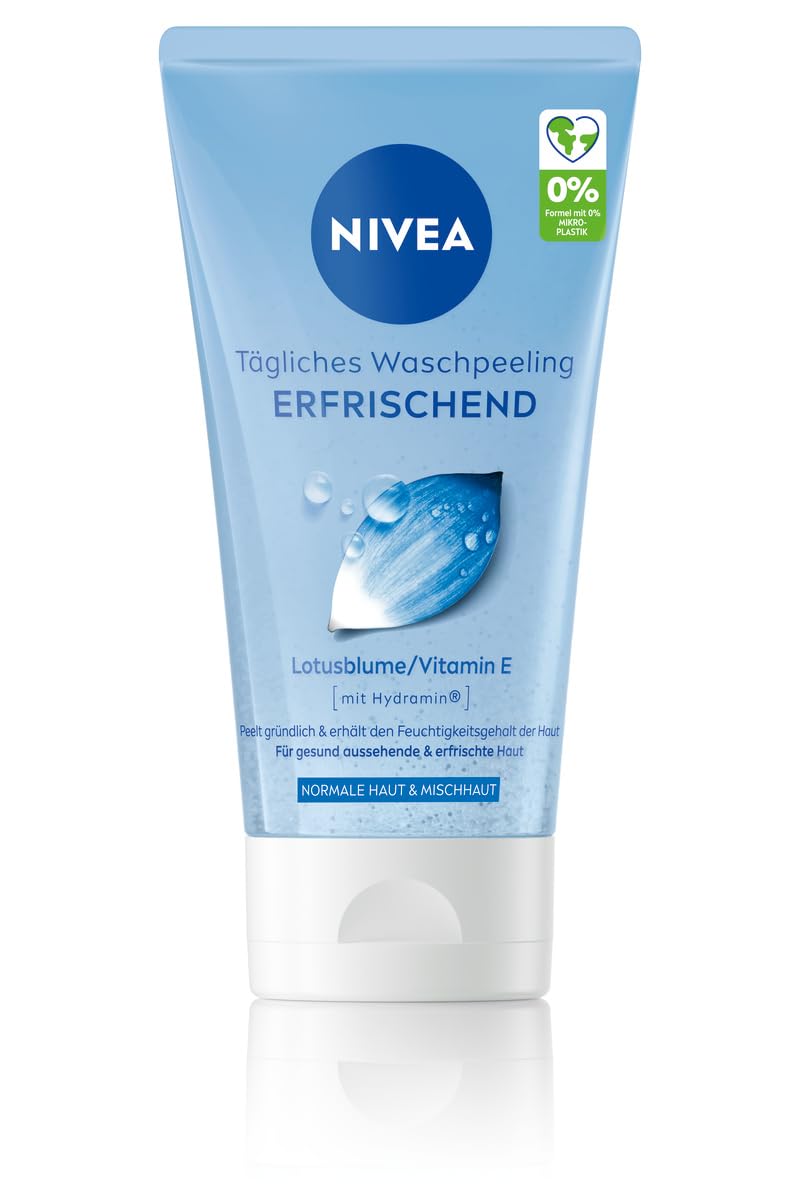NIVEA Tägliches Waschpeeling Erfrischend, Peeling ohne Mikroplastik mit Vitamin E für eine porentiefe Gesichtsreinigung, erfrischendes Gesichtspeeling für normale Haut und Mischhaut (150 ml)