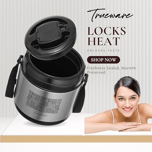 Image of Trueware Legend 3 Stainless Steel PU Insulated Hot Lunch Box with 3 Stainless Steel 300 ml Each, Hot and Fresh, Office Lunch Box