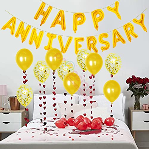 Image of Propsicle 16 inch Golden Happy Anniversary Helium Foil Letter Balloon 5 Golden Confetti 5 Metallic Balloon Combo /Decoration Item for Anniversary Party - 26 Balloons