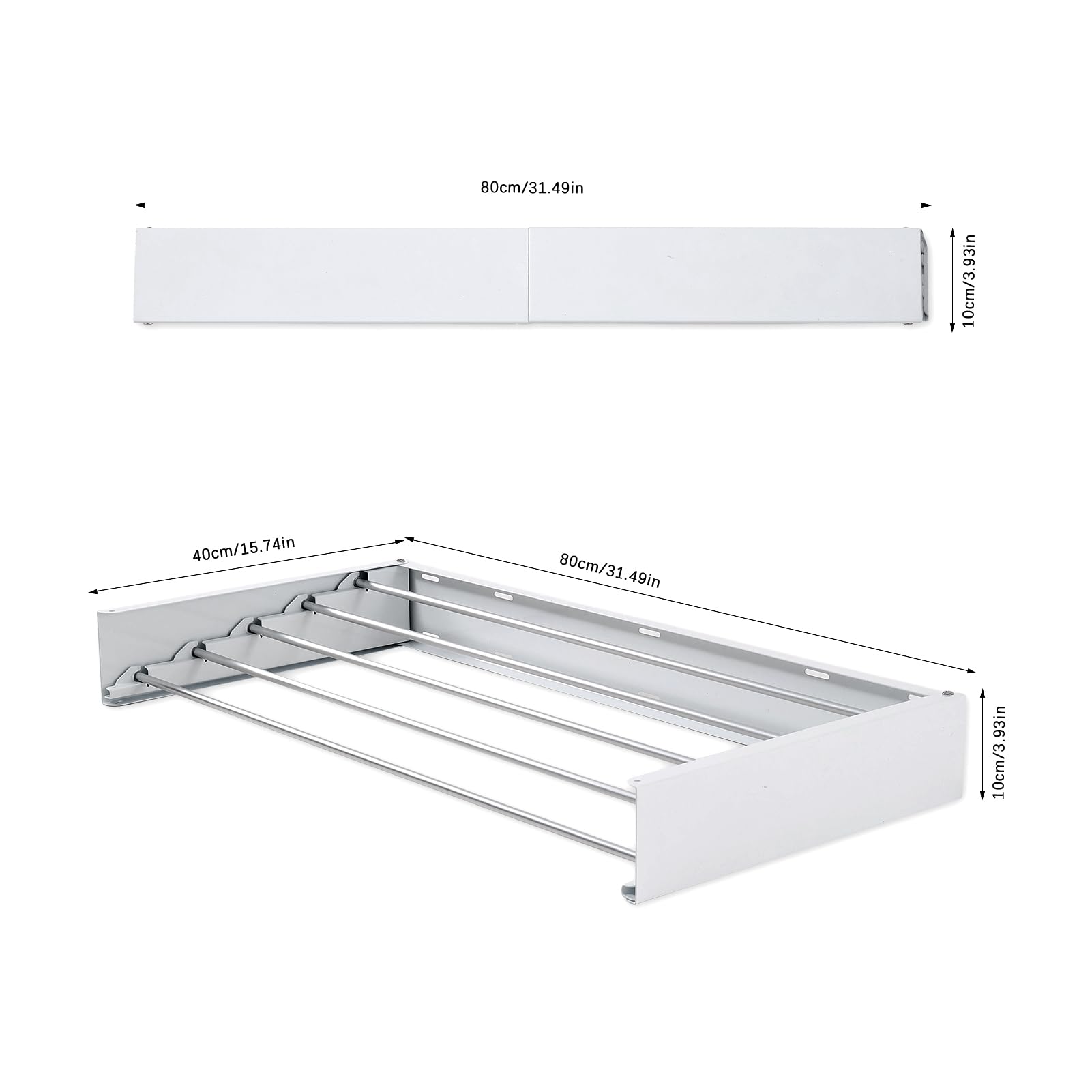 Warmiehomy Wäscheständer Wandmontage,80 cm Wäscheständer Ausziehbar Wand Wäschetrockner mit 5 Aluminiumstangen,Clothes Drying Rack für drinnen und draußen,Tragkraft bis zu 25 kg