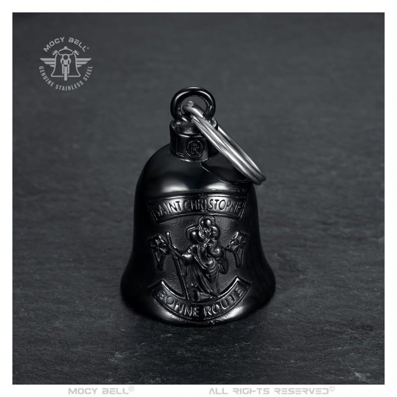 Clochette moto Saint-Christophe Acier inoxydable Noir
