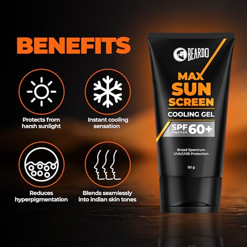 Image of Beardo Max Cooling Gel Sunscreen SPF 60+ PA++++|UVA /UVB Protection | No White Cast |Ultra Lightweight Texture | Non-Greasy |Sunscreen for Men