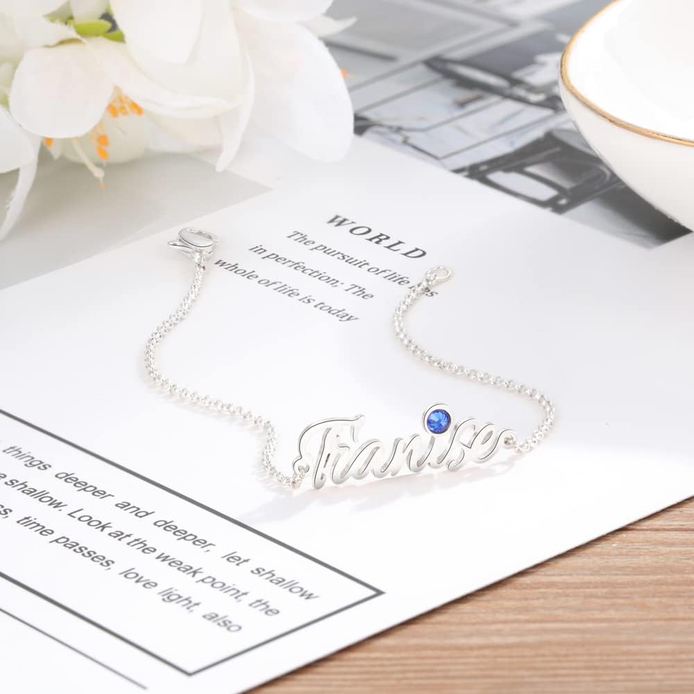 PEIMKO Personalized Name Bracelet or Anklet Bracelet Custom Made with Any Names Sterling Silver Personalized Birthstone Bracelet Custom Name Jewelry Gift for Women