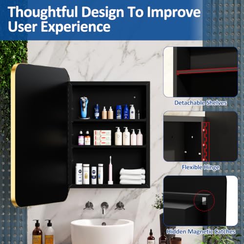 Image of ACEMIRO 24x30 Inch Bathroom Medicine Cabinet with Mirror Gold Metal Framed Recessed or Surface Wall Mounted Mirrored Medicine Cabinets for Bathroom