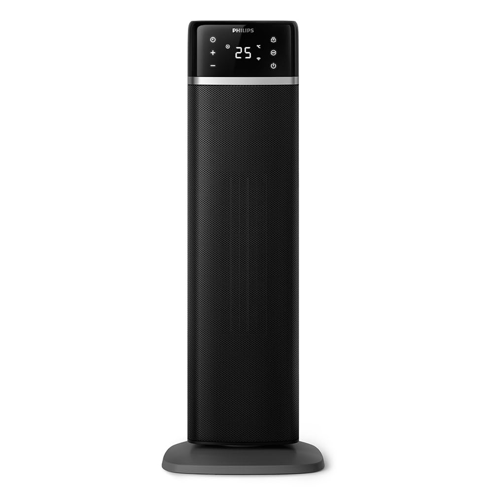 Philips 5000 Series Energy Efficient Connected Tower Fan Heater, 2000W, up to 50% energy savings, temperature display, 5 safety features, 4 modes, 60° oscillation, quiet, black & dark grey (CX5120/11)