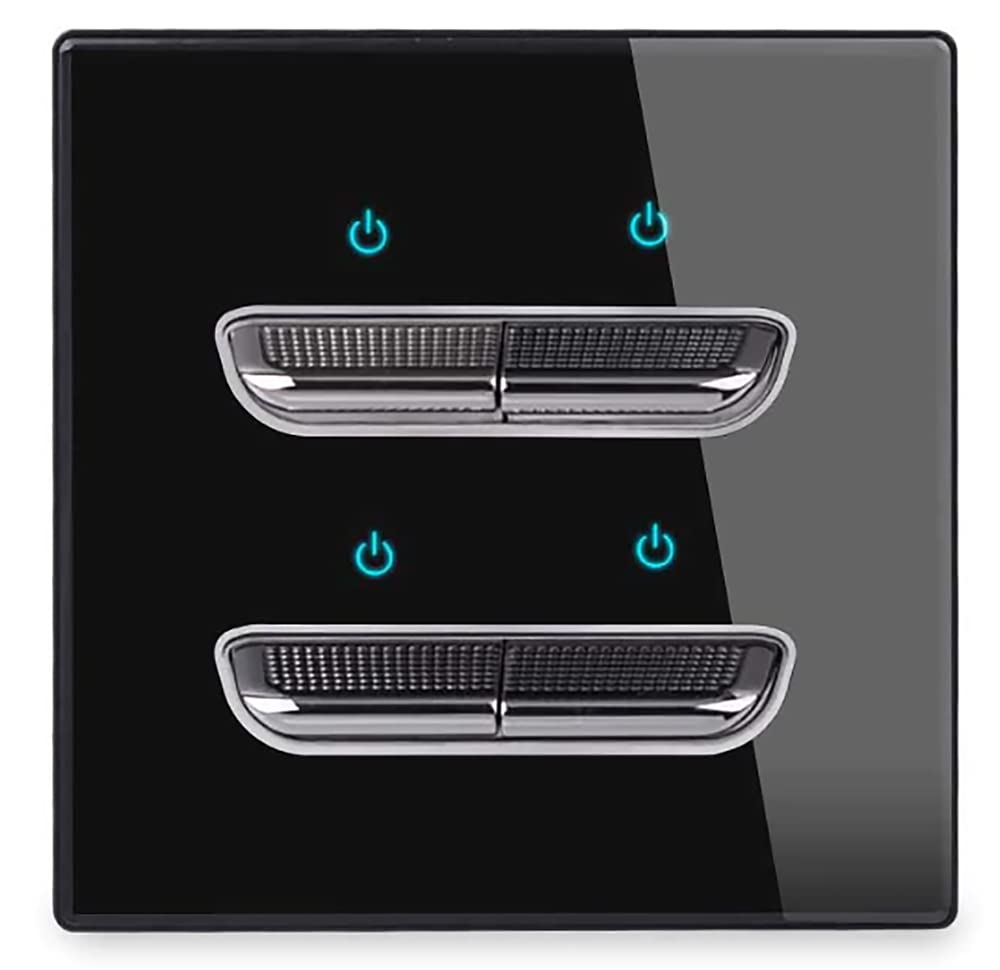 1/2/3/4 Gang 2 Way Black/White/Grey/Gold Wall Light Switch Chrome Toggle Press Button Tempered Glass Plate Blue LED Light (4 gang 2 way black)