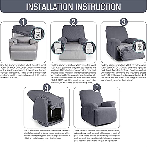 Funda de silla reclinable elástica de 4 piezas separadas con protector de sofá suave para salón 4