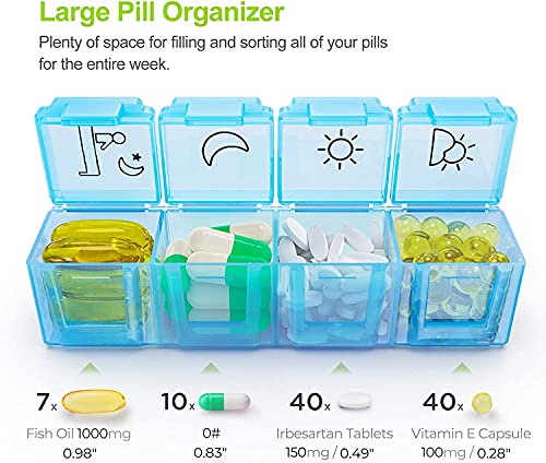 Image of Zollyss Weekly Pill Organizer 4 Times a Day, 7 Day Pill Box with 28 Large Compartments, Moisture Resistant Travel Medicine Organizer for Vitamins & Supplements