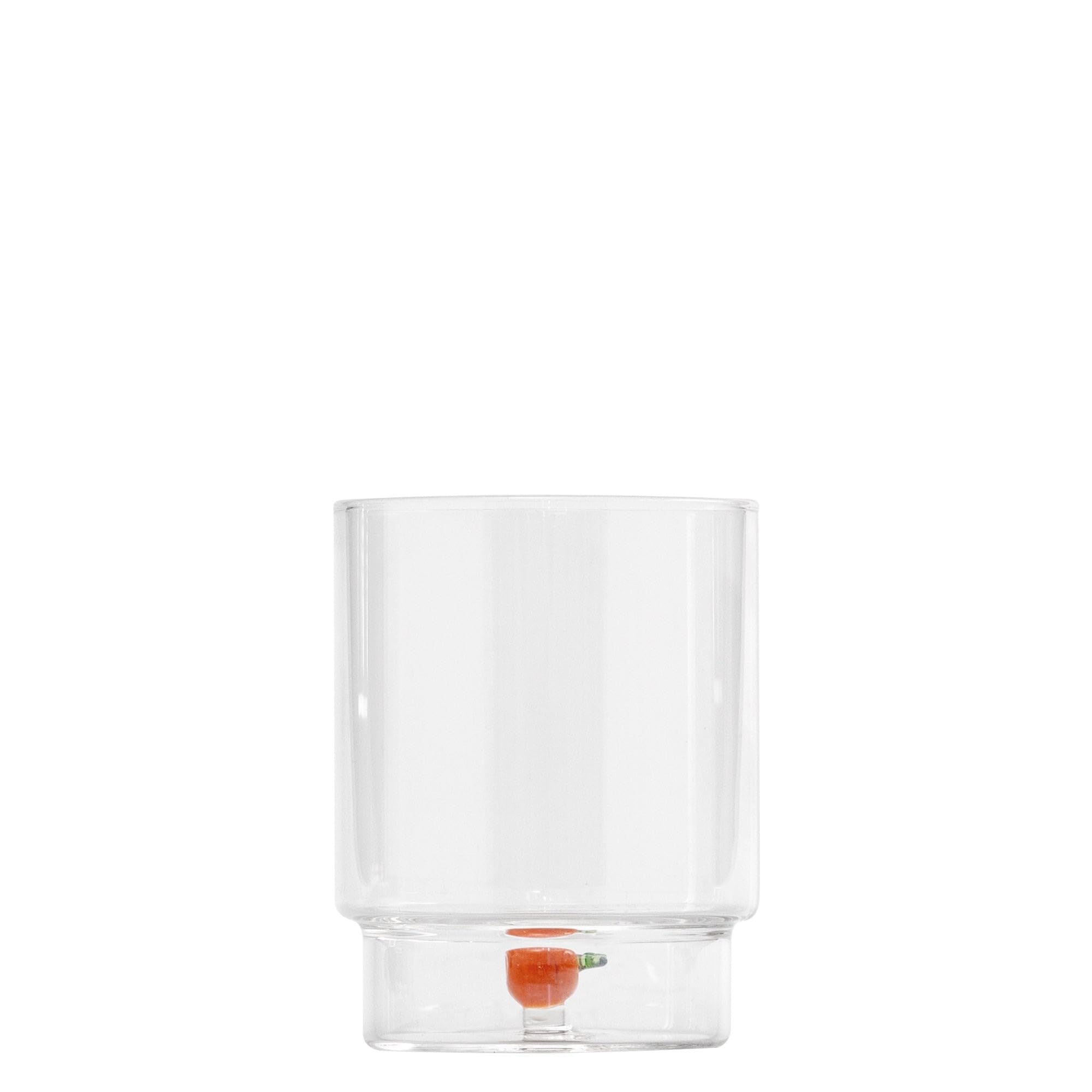 Zafferano Teca Frutta Mix - Set 6 Bicchieri in Vetro Borosilicato con Frutta - Tumbler 35 cl Doppio Fondo Decorato a Mano, Lavabili Facilmente