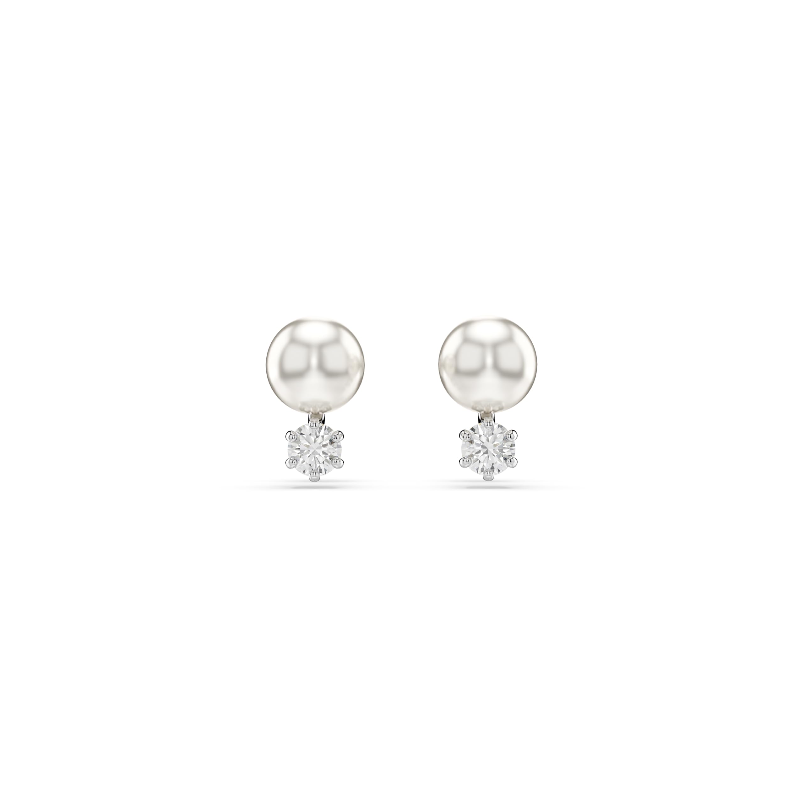 Swarovski Matrix stud earrings, Crystal pearl, Round cut, White, Rhodium plated