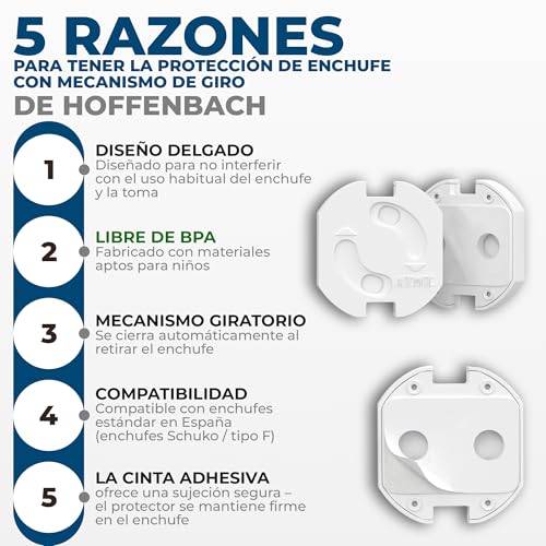 Hoffenbach 20x Protector de Enchufes para Bebés – Tapas de Seguridad Infantil para Enchufes – Protección para Bebés en el Hogar – Protectores de Enchufes con Giro – Seguridad en Casa – Blanco - Imagen 3