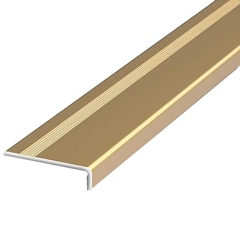 Gold 35in Aluminum Stair Edge Protector, L-Shape Stair Edging Trim for Tile/Wood/Metal/Concrete Steps, Anti Slip Stair Nosing for Indoor & Outdoor(WxH 2x0.4cm/0.79x0.16in)