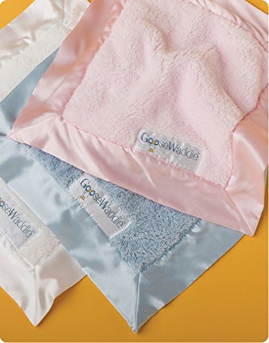 GooseWaddleLuxury Silky Smooth, Satin Trimmed Baby Blankie, 100% Polyester Machine Washable Blanket, Soothing Blankie for Boy (14x14 Inches) Blue