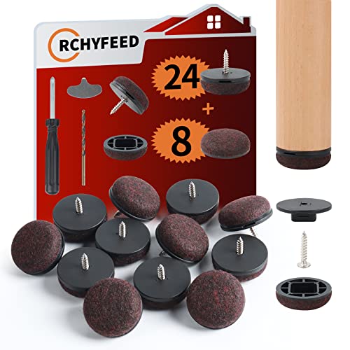 RCHYFEED Möbelgleiter Filz mit Nagel, 24Stück Stuhl Filzgleiter 25mm mit Schrauben, Stuhlgleiter Filz Tischfüße Schutz Bodenschutz für Holzböden, 24+8 Stuhlbeinpolster Möbel-Filzpolster für Möbelfüße Cover