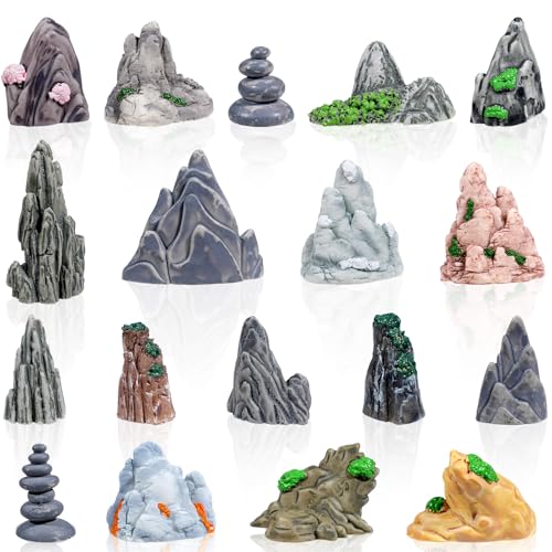 Warmtree 18 Pcs Diorama Rocks Fake Rock Miniature Stone Statue for Diorama Supplies, Micro Train Landscape, Railway Sand Table, Zen Garden Accessories