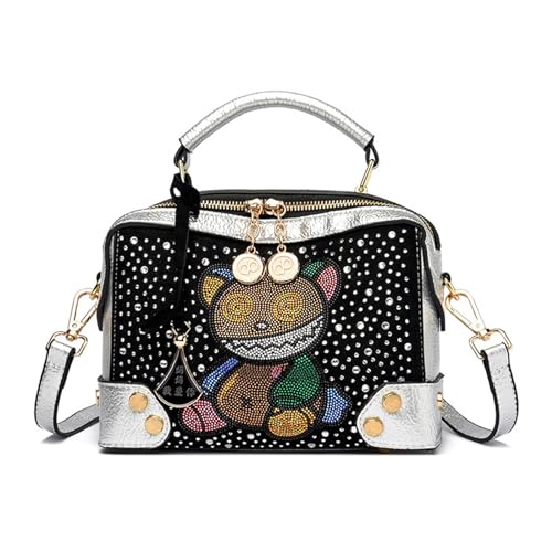 Sacs à bandoulière simples en cuir véritable avec ours argenté