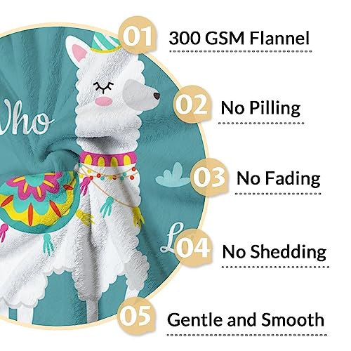 Blanket for Girl - 30x40 Inches Cute Llama Throw Gifts- Teal Soft Fuzzy Blankets for Couch & Office