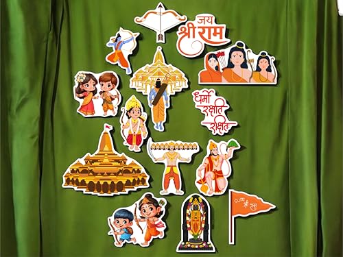 Image of Lord Ram Photo Booth Props | 23+ Piece Ramayan Devotional Set for Religious Events | Jai Shri Ram Cards - Premium Cardstock for Ram Navami, Diwali