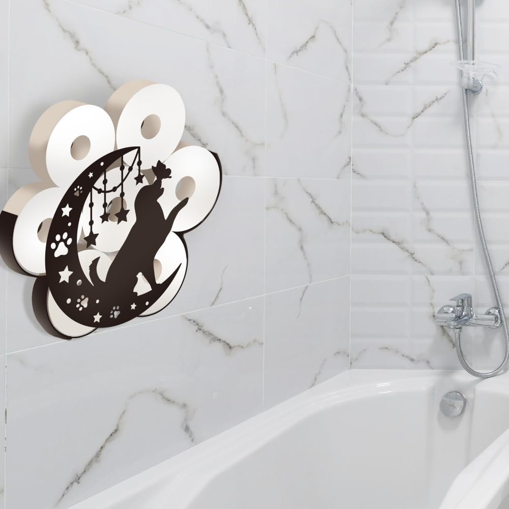 WADORN Boho Dog Moon Metal Toilet Paper Holder, Cute Dog Decorative Toilet Paper Storage Extra 8 Rolls Moon Dog Metal Freestanding Toliet Paper Organizer Stand for Farmhouse Bathroom Cabinet Space