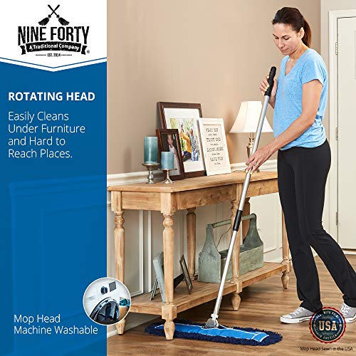 Image of Nine Forty 18 inch Premium Nylon Dust Mop- Heavy Duty Mop Head for Industrial, Commercial, and Residential Cleaning - Dry Floor Duster for Hardwood Surfaces and Commercial Applications - Blue