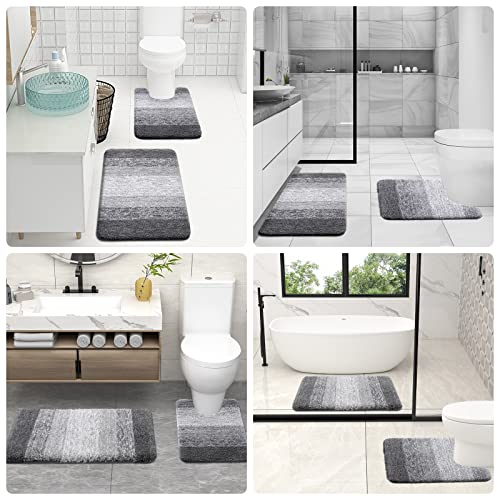 Olanly Luxury Toilet Rugs U-Shaped, Extra Soft And Absorbent Microfiber Bathroom Rugs, Non-Slip Plush Shaggy Toilet Bath Mat, Machine Wash Dry, Contour Bath Rugs For Toilet Base, 20X24, Grey #TOP6
