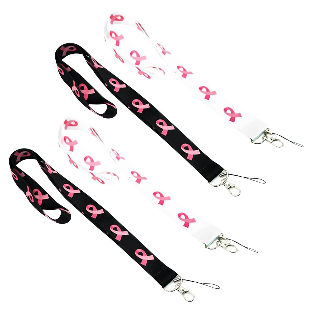 HugeDE 4 Pcs Breast Cancer Awareness Lanyards Keychain Ribbon Lanyards ID Badge Holder Lanyards Long Neck Lanyard Straps with Swivel Hook Red
