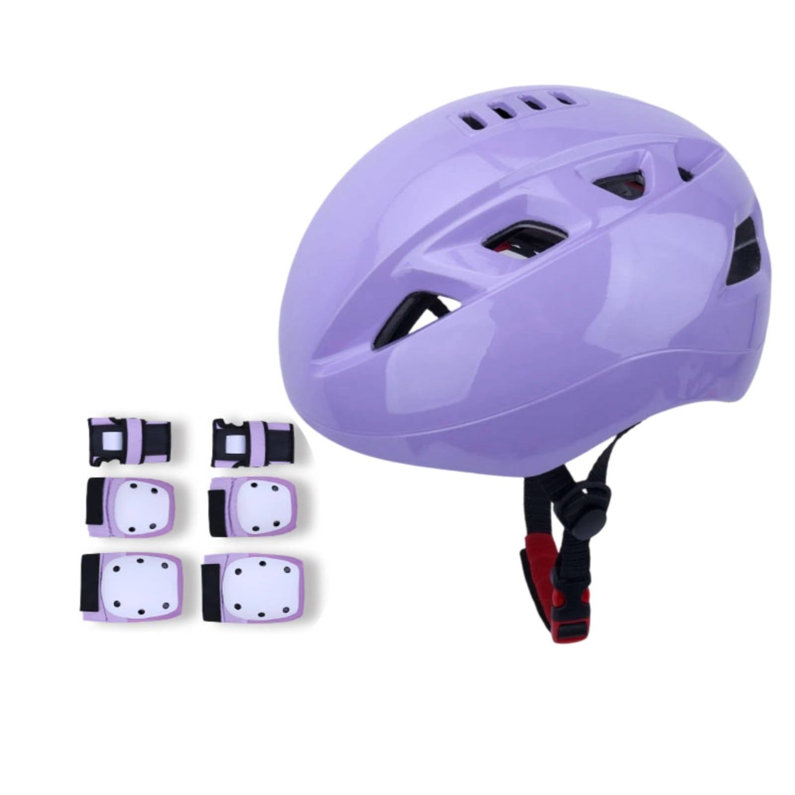 perfk Children Equipment Casco Protezioni Set Ginocchiere Gomitiere Polsiere Materiale PC Traspirante Assorbimento Urti Regolabile Adatto per Pattinaggio , 亮紫色头盔+紫白海龟护具 , L码【120-180斤】