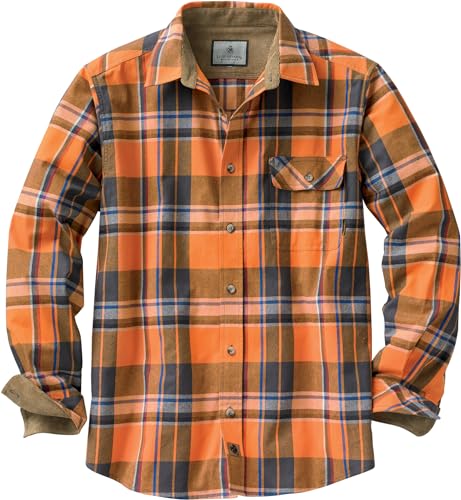 Legendary Whitetails Men's Buck Buck Camp Flannel Shirt, Long Sleeve Plaid Button Down Casual Shirt for Men, with Corduroy Cuffs, Fall & Winter Clothing, Canyon Plaid, Large