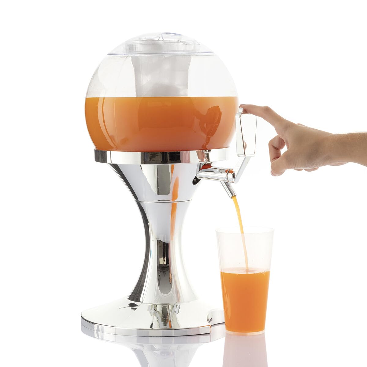 InnovaGoods - Distributeur de Bière Réfrigérant 3,5L, Machine à Jus de Fruits, Fontaine d'alcool avec Réservoir à Glaçons, PMMA Transparent et Argent Métallique, 24x24x42 cm, sans BPA