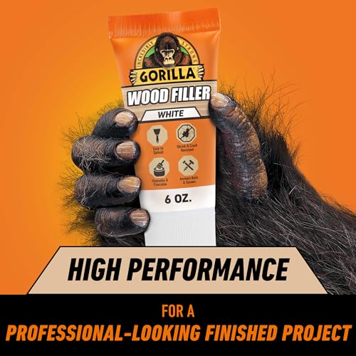 Image of Gorilla All Purpose Wood Filler, White, Wood Filler, 6 Ounce Tube (Pack of 1) - Water Resistant for Indoor or Outdoor Projects and Repairs