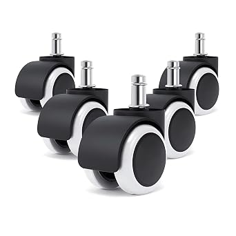 TBACW 2" Heavy Duty Office Chair Wheels Set of 5-530lbs Max-Load Universal Silent Rubber Casters, 11mm/7/16 Standard Stem Replacement for Computer Ergonomic Chairs