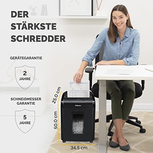 Sicherheitsstufe P5 Aktenvernichter: Fellowes Microcut (2000+ Partikel/A4), 10 Blatt, Powershred 10M, Büro/Homeoffice, 19L Papierkorb, Sicherheitssperre, schwarz