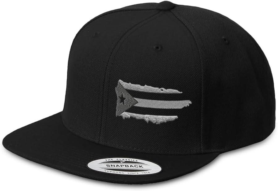 Snapback Flat Bill Left Side Panel Puerto Rico Island Map Flag A Embroidery