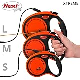 Flexi Xtreme L - Extra robuste einziehbare Leine mit 7,9 m extra starkem Band | Schutzgürtel mit reflektierenden Komponenten | Griffverstellung | Orange/Schwarz