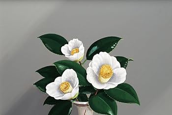 松尾武夫　椿の花と花瓶の油彩画　渋草焼き　3号 松尾武夫 椿の花と花瓶の油彩画 渋草焼き 3号 油絵 松尾