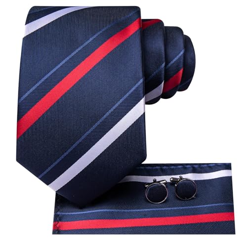 Image of Hi-Tie 70 inches Ties for Men Silk Extra Long Necktie and Pocket Square Cufflinks Set Men Big and Tall Tie Business