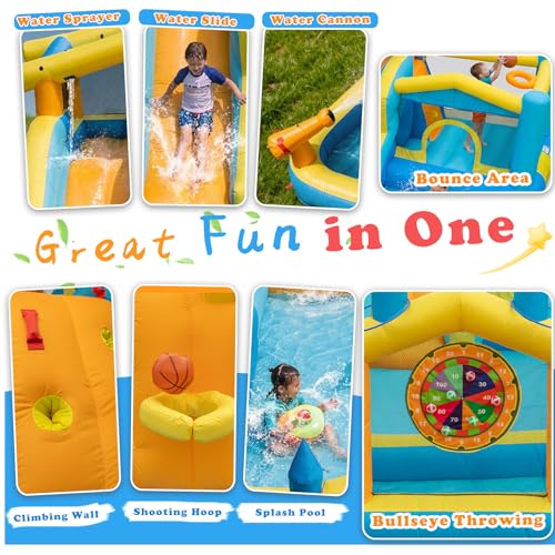 BOWTHY 19.2FT Giant Inflatable Water Dual Slide for Kids Backyard,Blow Up Bounce House Water Park with 650W Blower,2 Slides,Climbing Wall,2 Splash Pool,Basketball Hoop,Dartboard Game,Water Cannon - Thumbnail 4