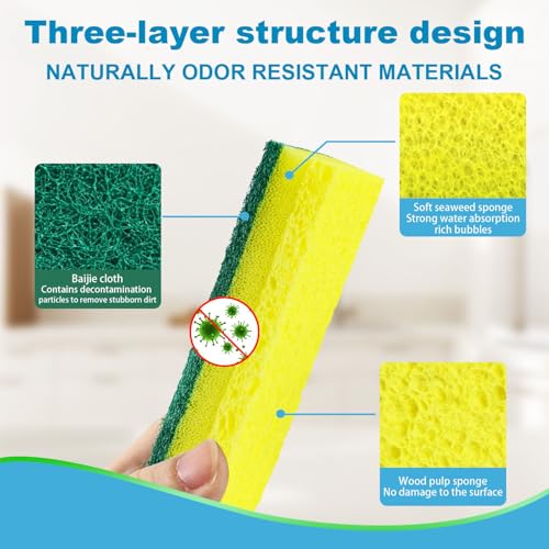 Image of 24 Pack Heavy Duty Scrub Sponges,Multi-Purpose Kitchen Sponge, Efficiently Clean The Surface Stains,Used for Clean Kitchen Pots,Bowls,Bathrooms,Tiles,Wall Good Helper for Home Cleaning