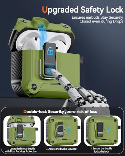Image of Dual Safety Lock for AirPods 4 Case 2024, Compatible with MagSafe - Designed with Automatic Switch and Phone Stand, Includes a Cleaner & Keychain - Rugged Tough Hard Shell for Apple AirPods 4