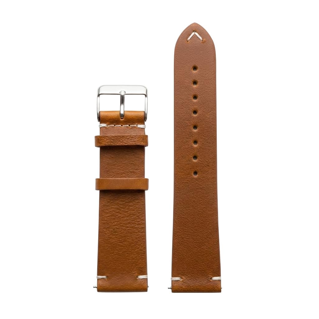 OMAX 22mm Genuine Leather Watch Strap Premium Oil Pullup Watch Strap for Quick Release and Self Changeable (Silver Buckle)