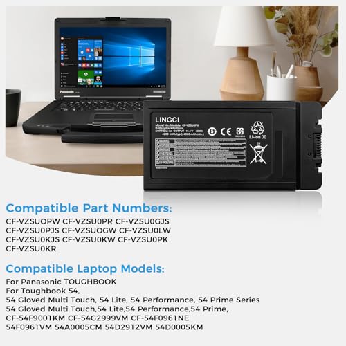 Image of CF54 Battery, CF-VZSU0PW CF-VZSU0PR, Battery Replacement Pack for Panasonic TOUGHBOOK CF54 CF-54 Mk1 Series 54 Gloved Multi Touch 54 Prime 11.1V 46Wh 4200mAh Li-Polymer